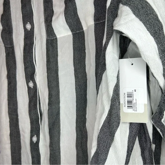 BP Women’s Blouse 4X Button Black and White Striped Button Down Viscose NWT - Picture 4 of 10